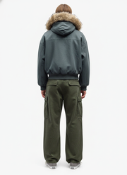 Faux Fur Lined Zip Up Hooded Bomber Jacket 
