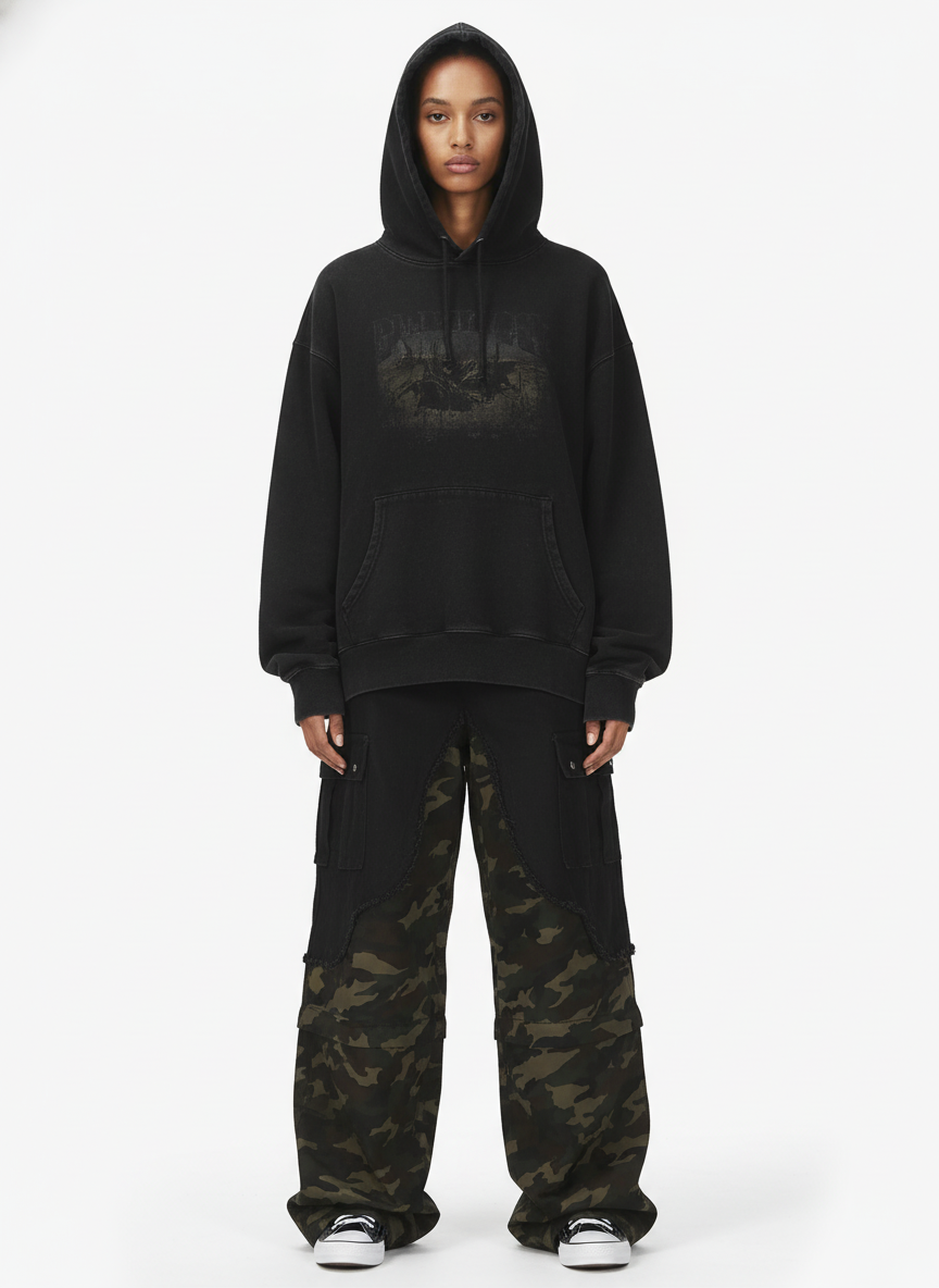 Retro Camouflage Faux Two-Piece Detachable Patchwork Pants 