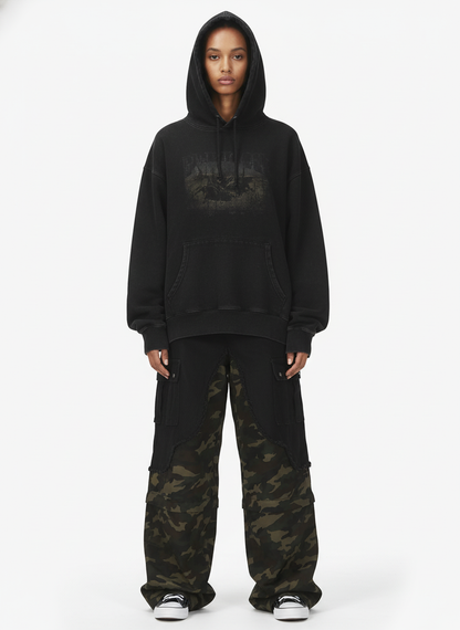 Retro Camouflage Faux Two-Piece Detachable Patchwork Pants 