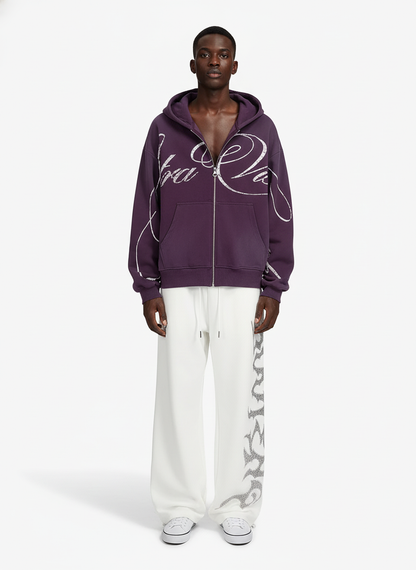 High Street Script Letter Print Zip-up Hoodie Jacket 