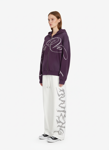 High Street Script Letter Print Zip-up Hoodie Jacket 