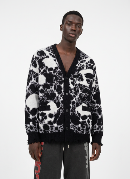 Vintage Skull Leopard Jacquard Knitted Cardigan 