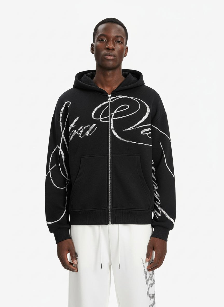 High Street Script Letter Print Zip-up Hoodie Jacket 
