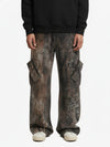 Vintage Distressed Wash Utility Zipper Pocket Wide Leg Cargo Pants 