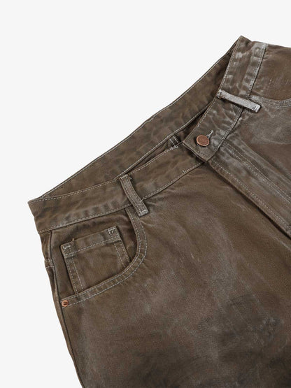 Retro Graffiti Painted Distressed Wide-Leg Jeans 