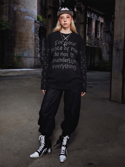Slogan Graphic Waffle Long Sleeve Tee