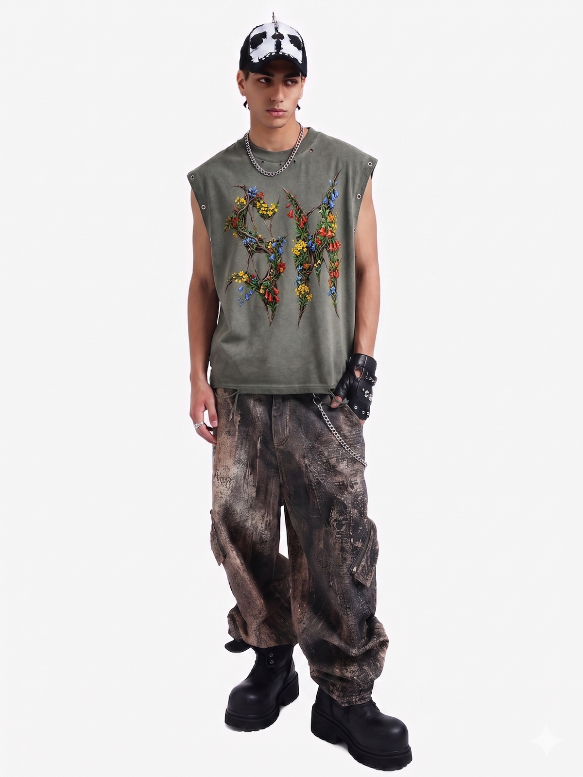 Washed Floral Graphic Sleeveless T-Shirt 