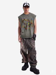 Washed Floral Graphic Sleeveless T-Shirt 