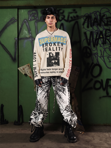 Distressed Graphic Waffle Long Sleeve Tee