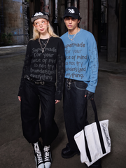 Langarmshirt mit Slogan und Waffelmuster