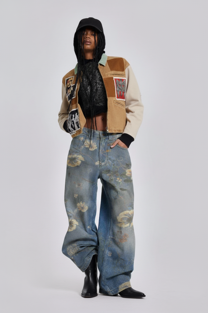Punk Retro Collage Print Distressed Heavy Jacket 