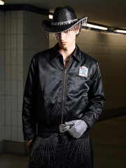 Street Badge Embroidered Lapel Jacket; Black / M, Black / L, Black / XL
