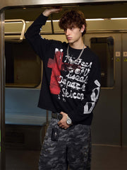 Dark Letter Graphic Waffle Long Sleeve Tee; Black / M, Black / XL, Black / 2XL, Black / L