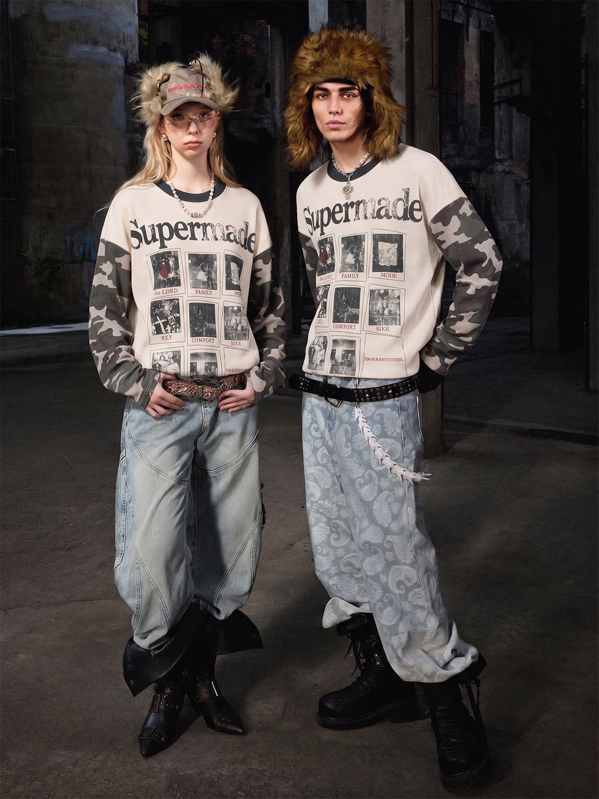Camo Patchwork Waffle Long Sleeve Tee
