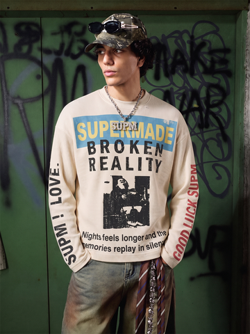 Distressed Graphic Waffle Long Sleeve Tee