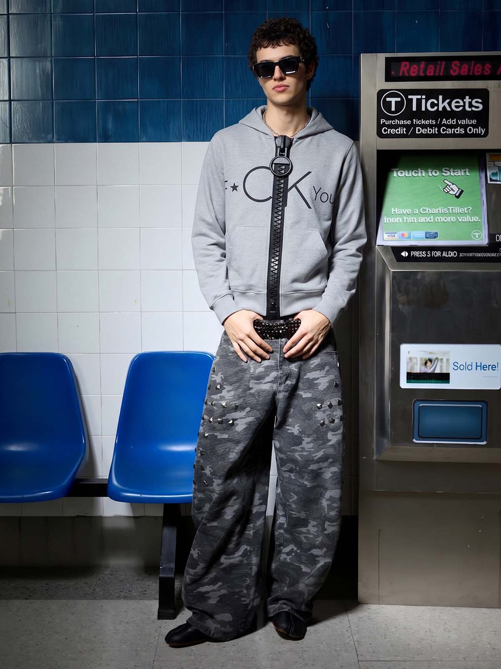 Oversized Zip-up Letter Print Hoodie