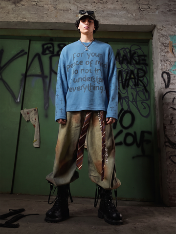 Slogan Graphic Waffle Long Sleeve Tee