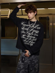 Street Letter Print Waffle Long-Sleeve Tee; Black / M, Black / L, Black / XL