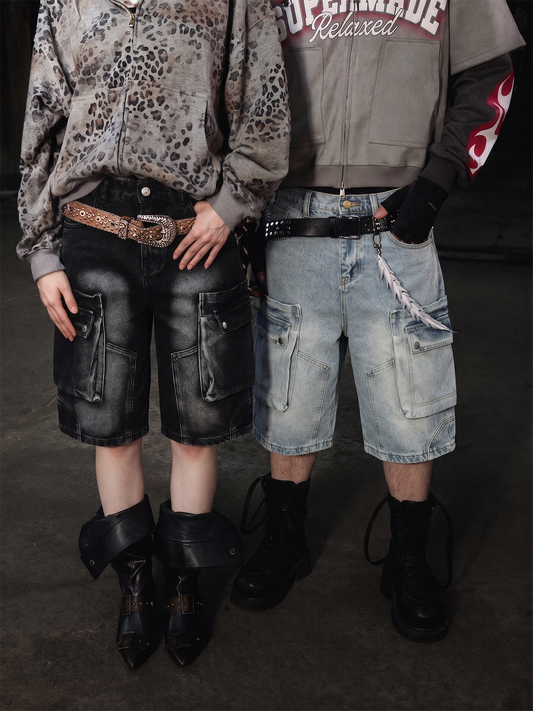 Pantalones cortos vaqueros cargo con múltiples bolsillos