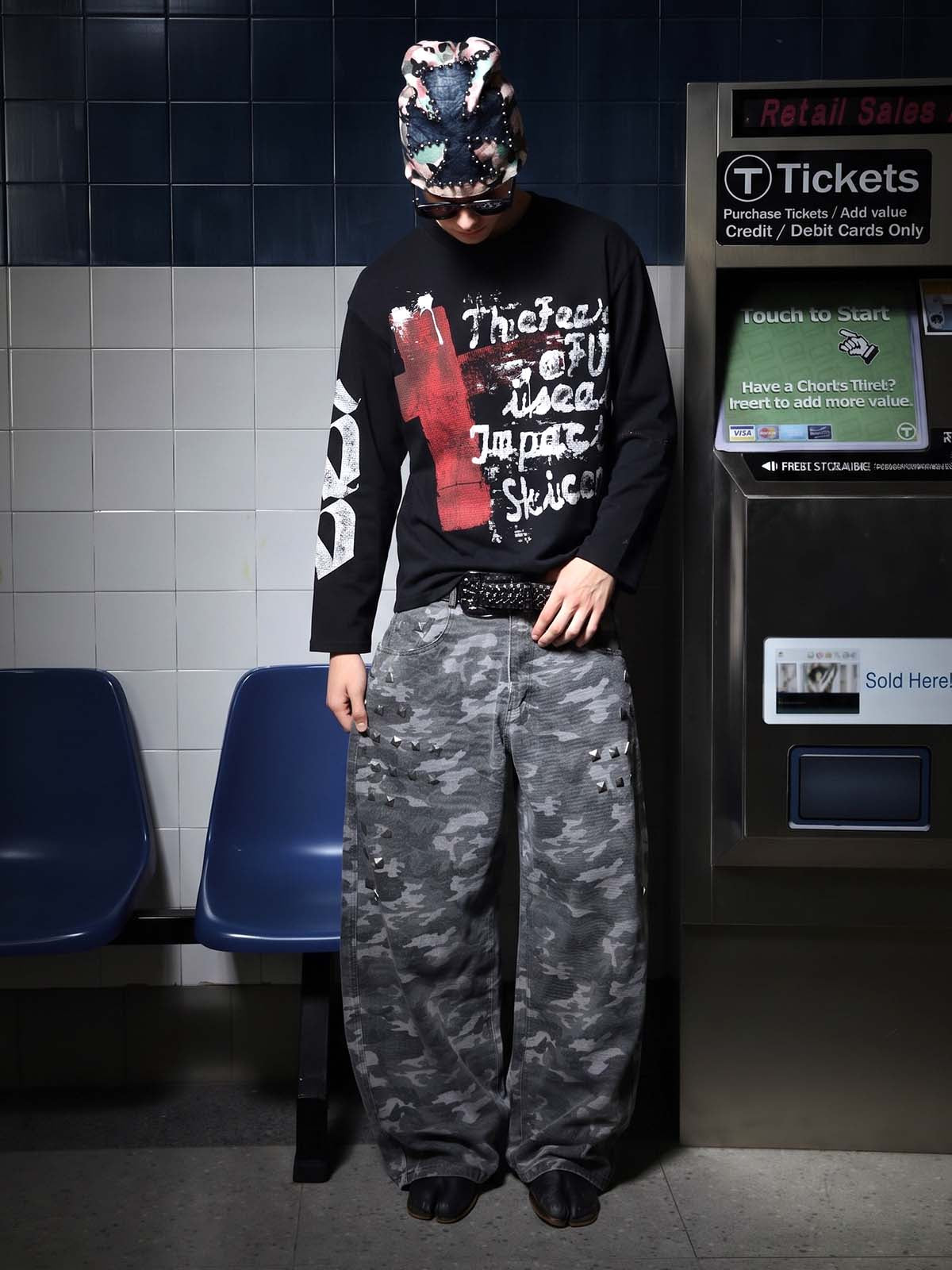 Dark Letter Graphic Waffle Long Sleeve Tee; Black / M, Black / XL, Black / 2XL, Black / L