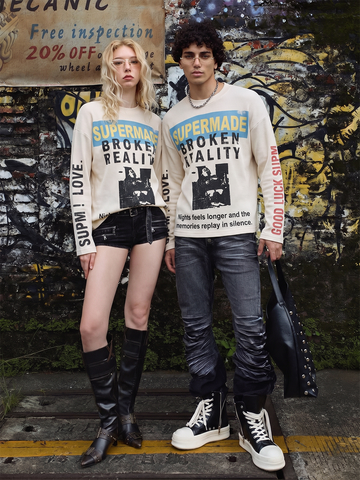 Distressed Graphic Waffle Long Sleeve Tee
