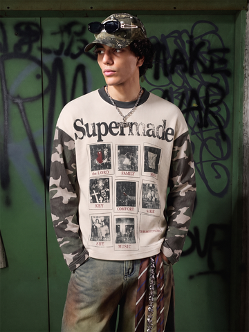 Camo Patchwork Waffle Long Sleeve Tee
