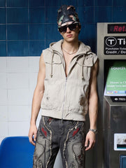 Heavyweight Multi-Pocket Workwear Vest Jacket; Light Grey / S, Light Grey / M, Light Grey / L, Light Grey / XL