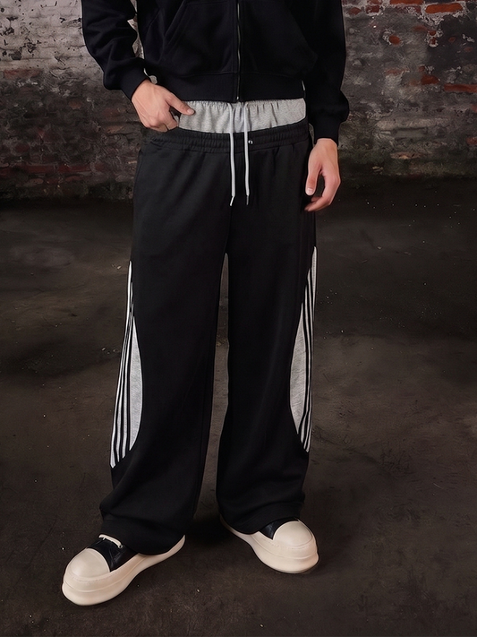 Layered Double-Waistband Wide-Leg Sweatpants