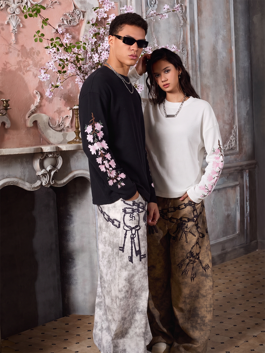 Floral Embroidered Waffle Long Sleeve Tee