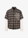 Cotton Street Distressed Plaid Faux Two-Piece Shirt 