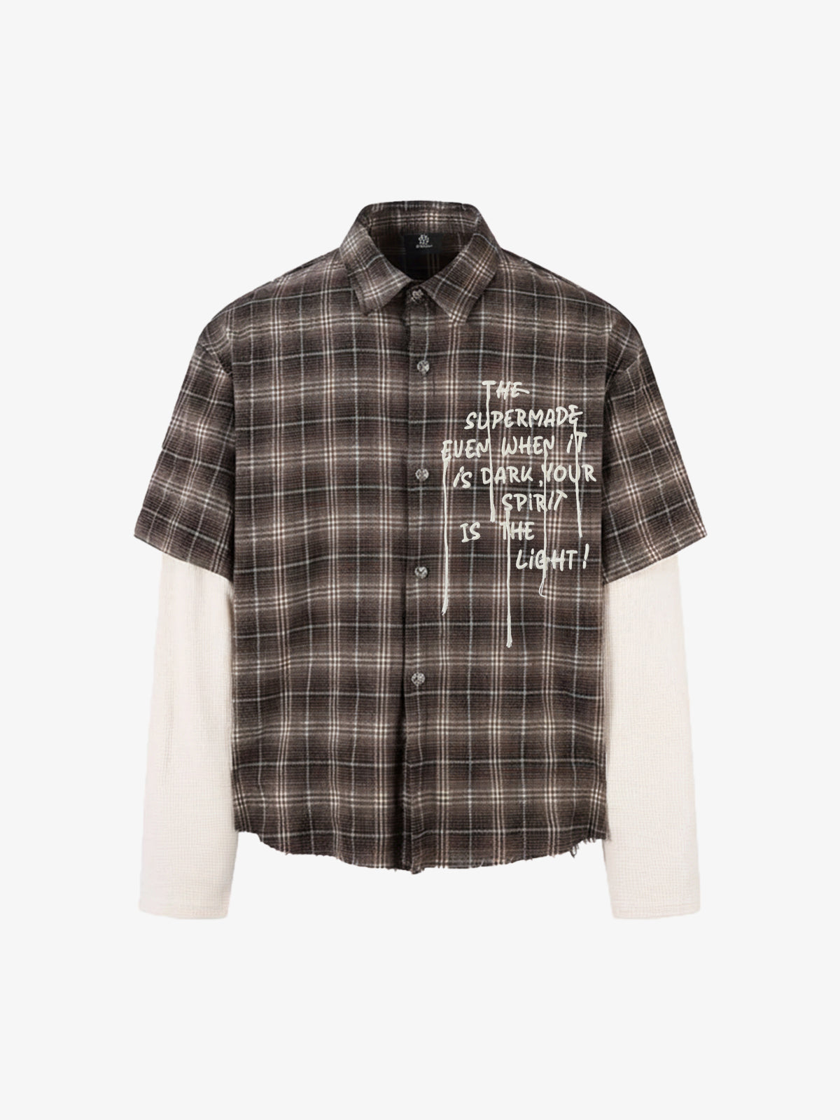 Cotton Street Distressed Plaid Faux Two-Piece Shirt 