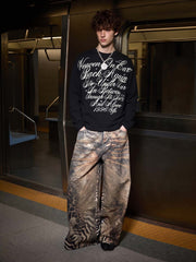 Street Letter Print Waffle Long-Sleeve Tee; Black / M, Black / L, Black / XL