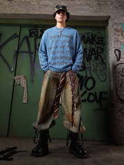 Langarmshirt mit Slogan und Waffelmuster