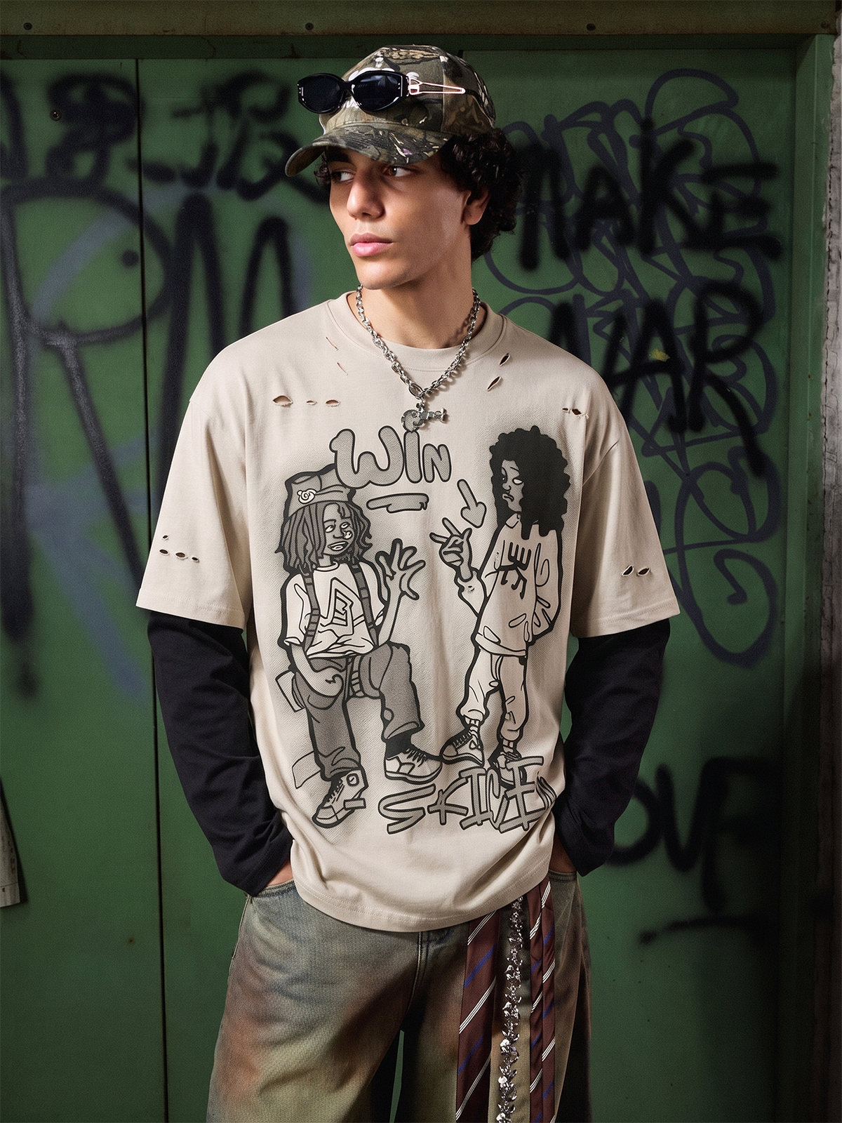 Graffiti Patchwork Long Sleeve Tee