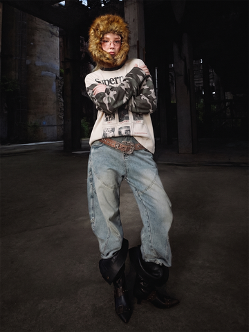 Camo Patchwork Waffle Long Sleeve Tee