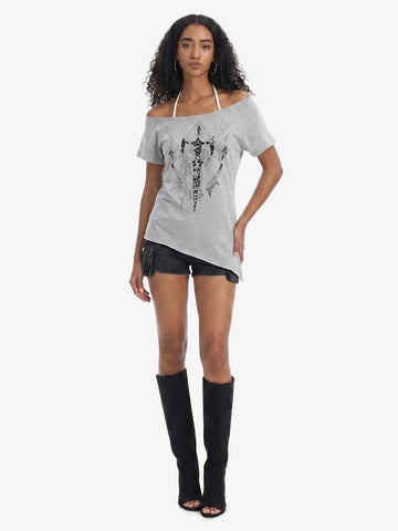 Off Shoulder Cross Graphic Slim Fit T-Shirt 