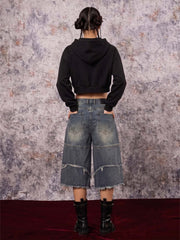 Street Hip-Hop Rhinestone Cropped Zip Up Hoodie