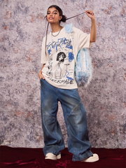 T-shirt con grafica astratta dipinta a mano