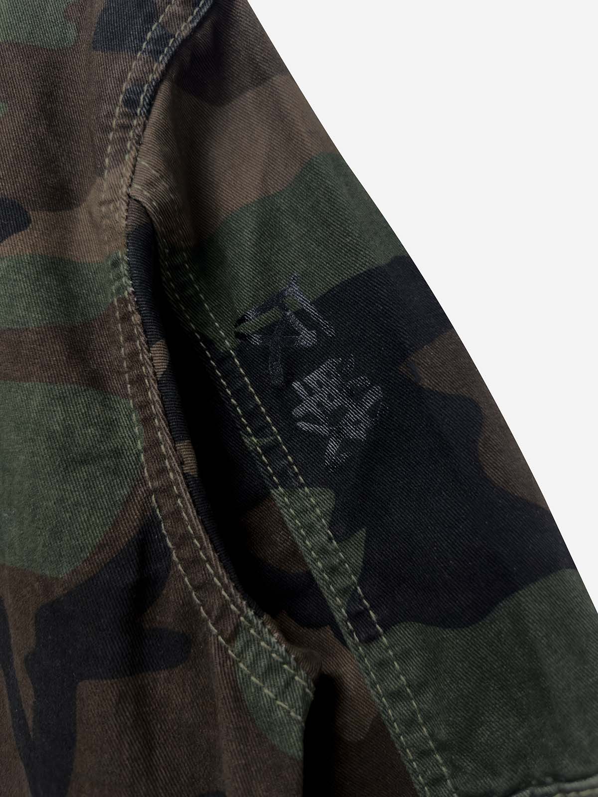 Anti-War Graphic Camo Jacket; Army Green Camouflage / S, Army Green Camouflage / M, Army Green Camouflage / L, Army Green Camouflage / XL, Army Green Camouflage / 2XL