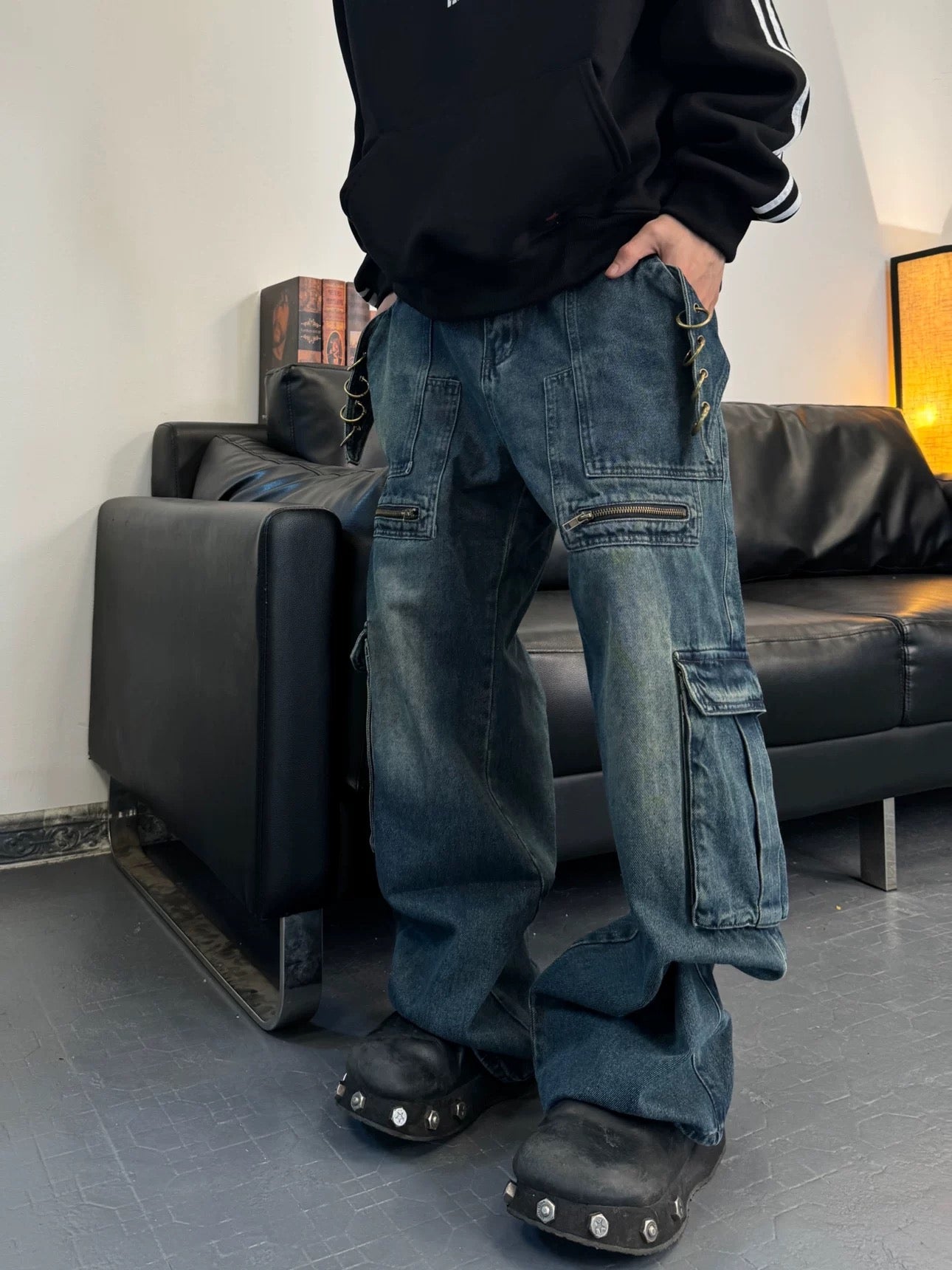 Thesupermade High Street Heavy Duty Design Multi-pocket Jeans
