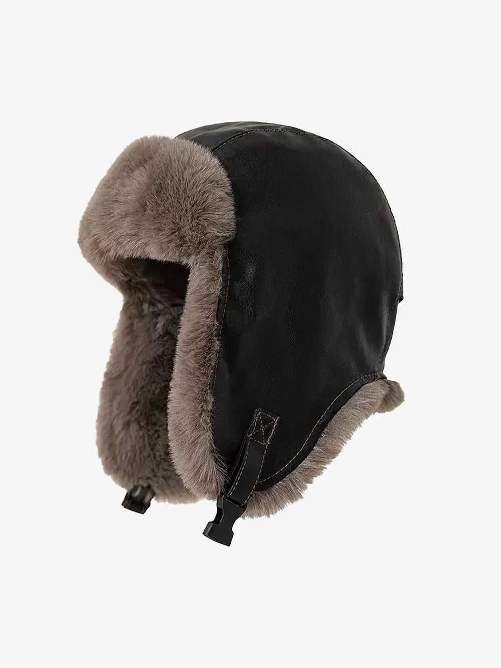 Vintage Distressed Leather Plush Trapper Hat 