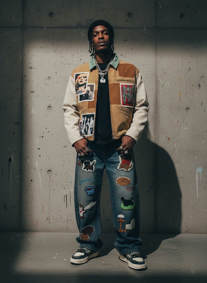 Punk Retro Collage Print Distressed Heavy Jacket 