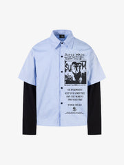 Vintage Illustration Striped Faux Two-Piece Shirt 
