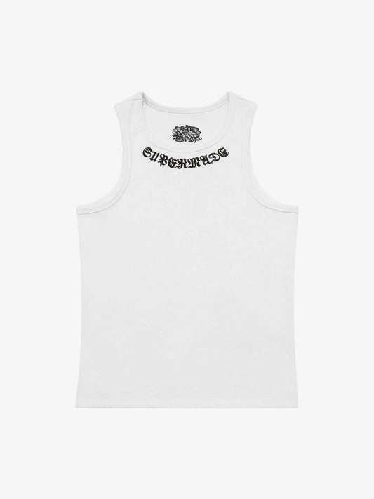 Gothic Lettering Embroidered Ribbed Vest 