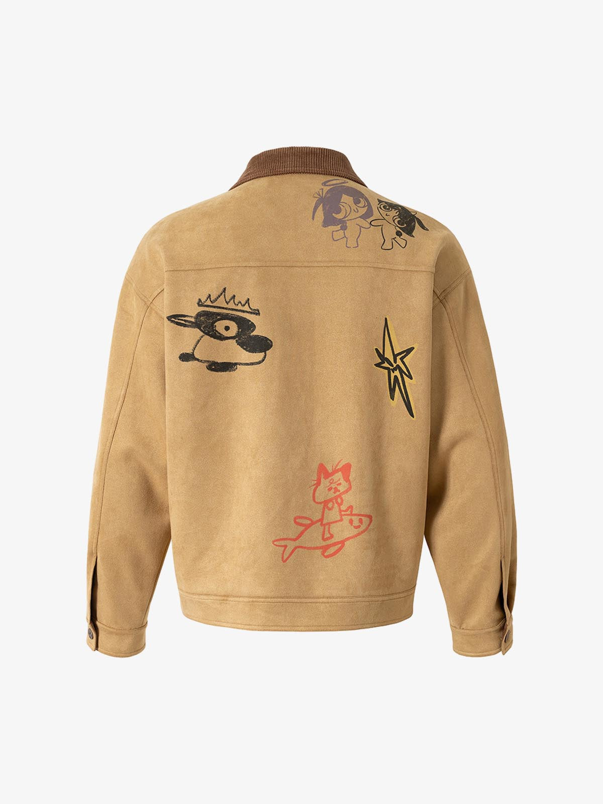 Suede Retro Graffiti Multi-Pocket Workwear Jacket 