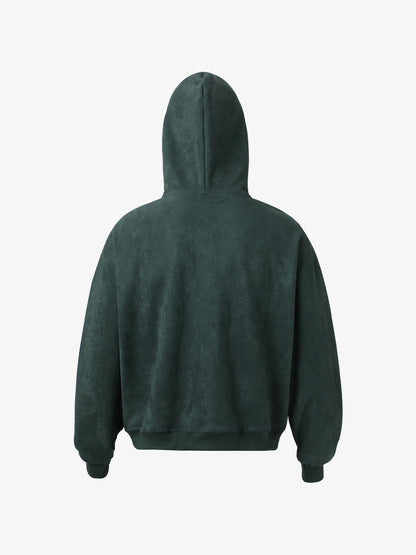 Suede Letter Embroidered Cropped Zip-Up Hoodie 