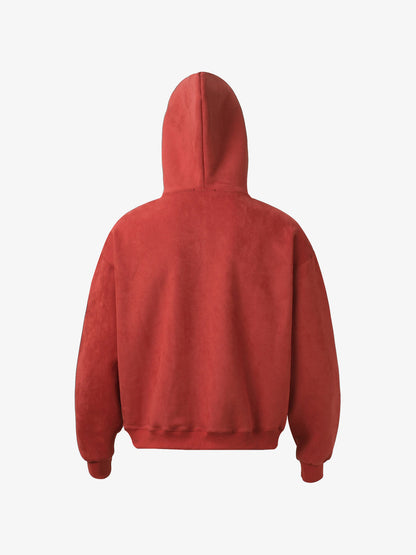 Suede Letter Embroidered Cropped Zip-Up Hoodie 