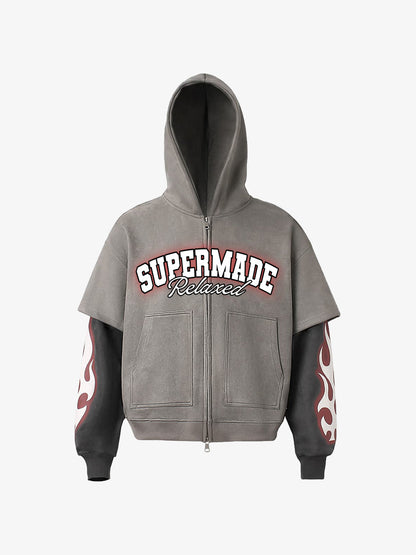 Suede Large Pocket Faux Two-Piece Zipper Short Jacket 