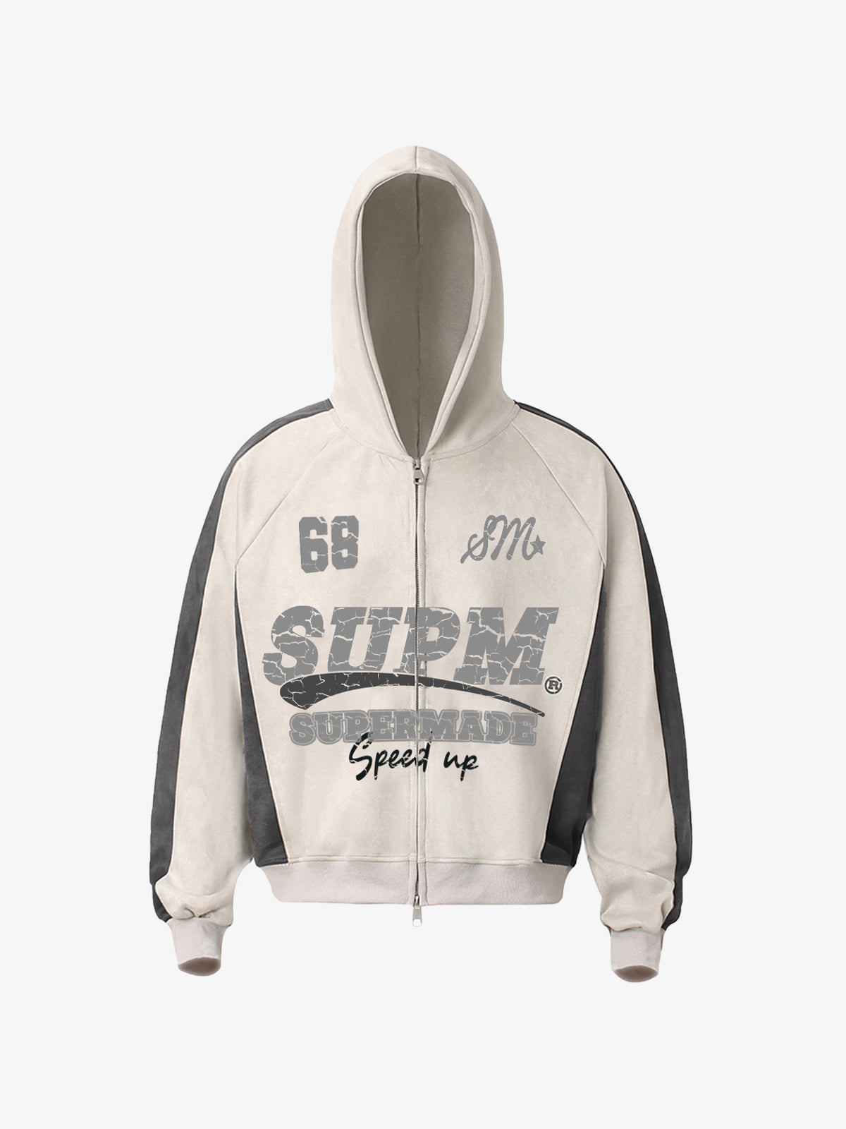 Suede Foam Letter Patchwork Zipper Shorts Jacket 