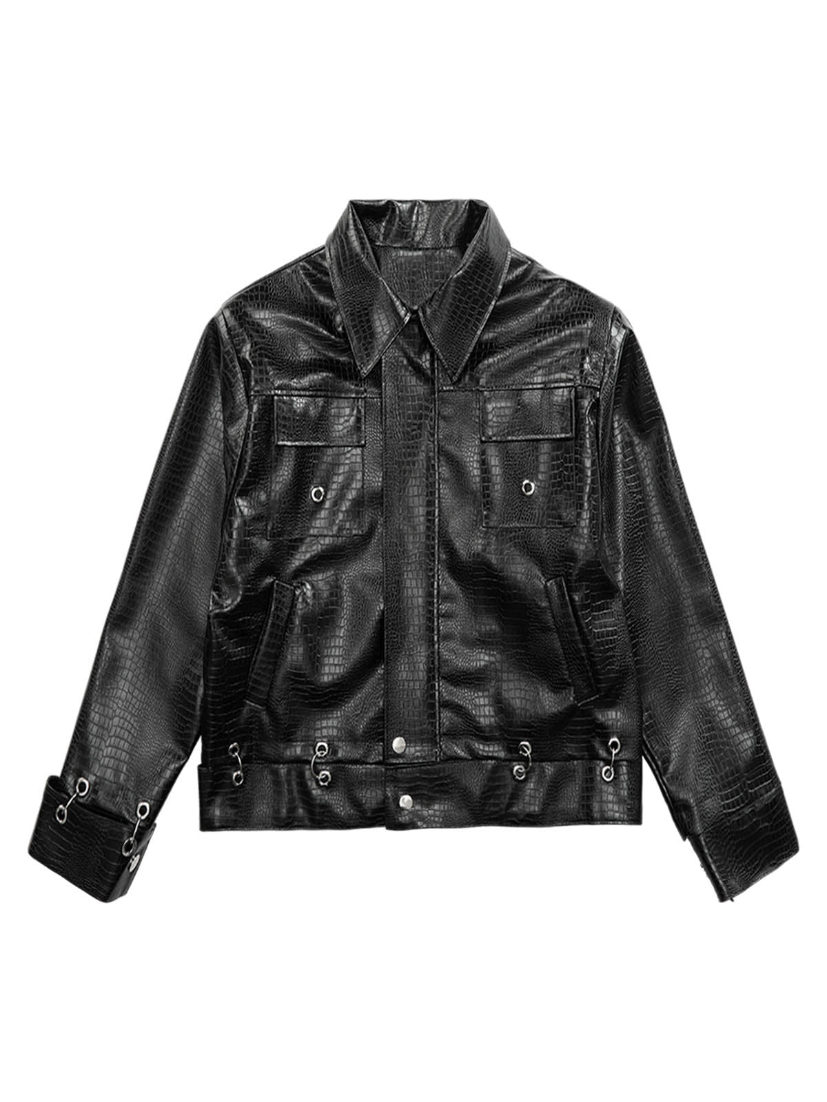 Thesupermade Shoulder Pad PU Leather Jacket - 2305
